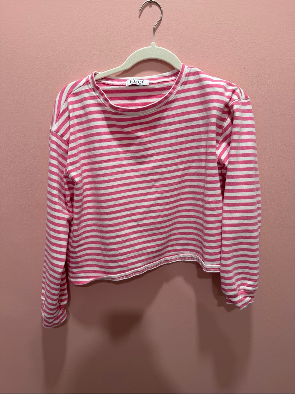 FANCY Pink & White Striped Long-Sleeve Crew Top
